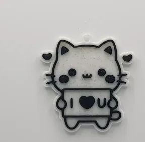 Cat Holding a Sign Keychain